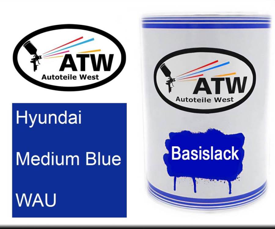 Hyundai, Medium Blue, WAU: 500ml Lackdose, von ATW Autoteile West.